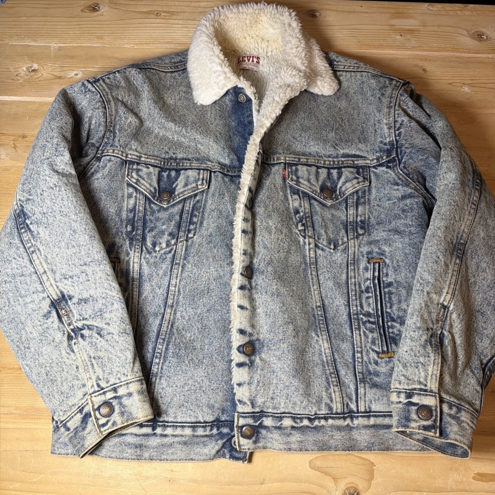 Vintage Levis Jacket Mens M Blue Denim Trucker Sherpa Distressed 70s Made In USA